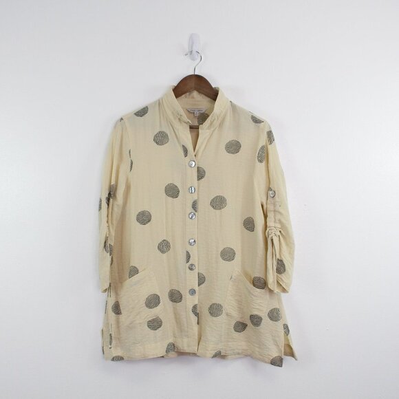 John‎ Mark Dotted Ruched Sleeve Blouse S - Picture 1 of 9
